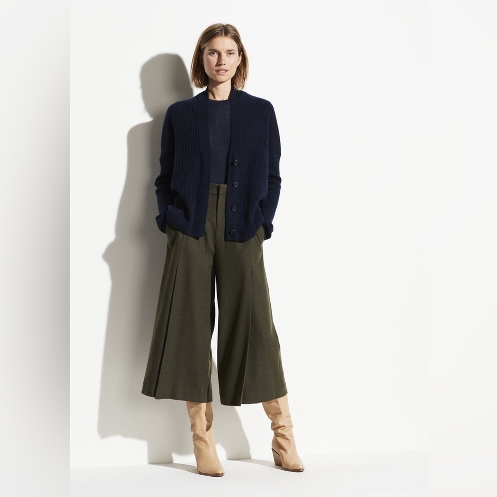 NWT $495 Vince Wool Cashmere Ribbed Knit Stretch Button Front Cardigan